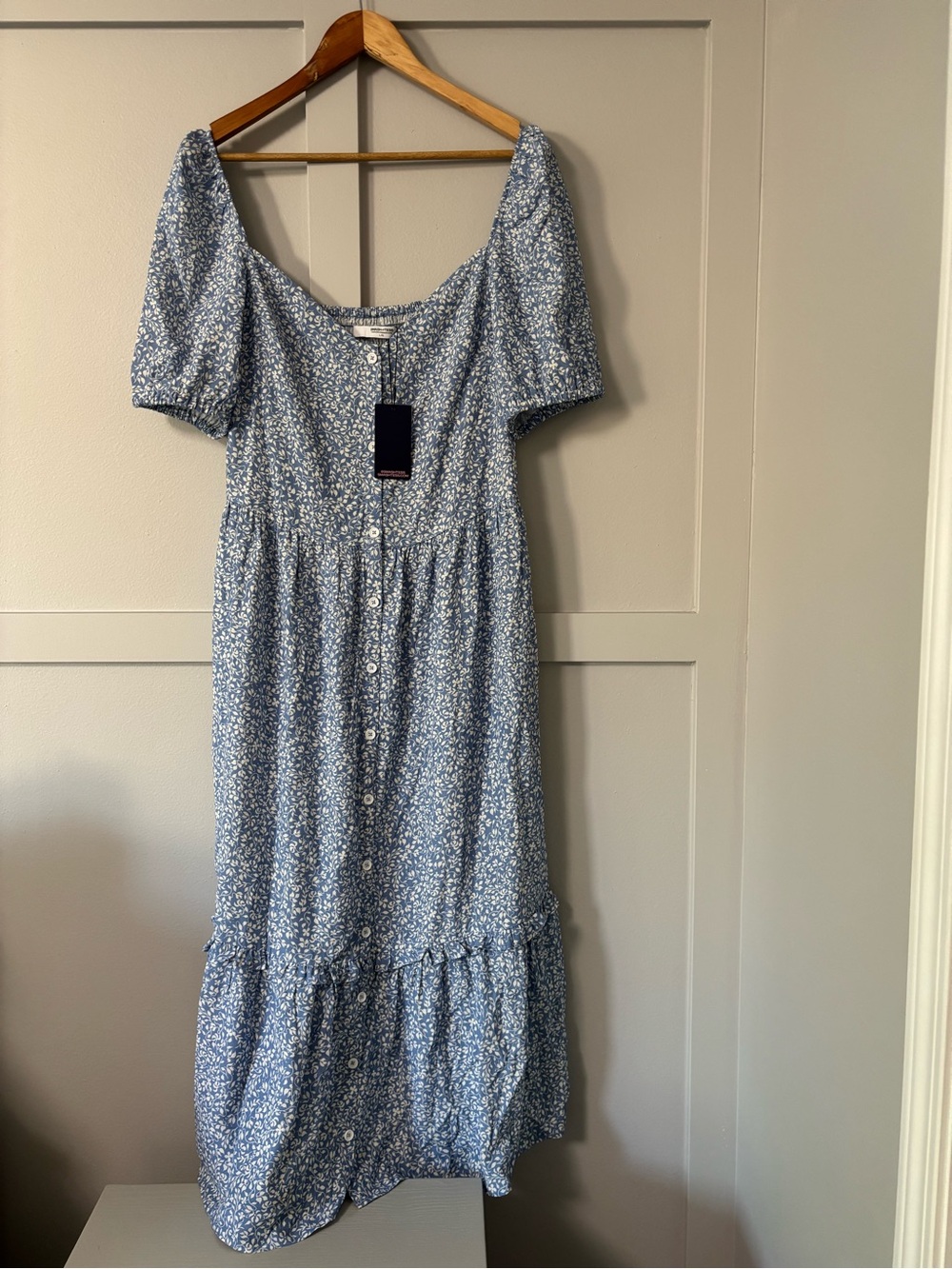 NWT Blue Floral Square-Neck Milkmaid Midi Dress - Picture 2 of 9